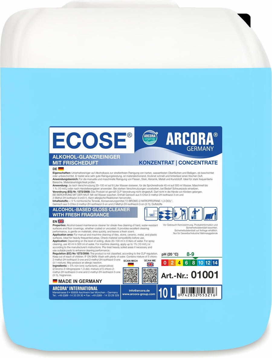 ARCORA Ecose Alkohol-Glanzreiniger mit Frischeduft – 10 Liter Kanister