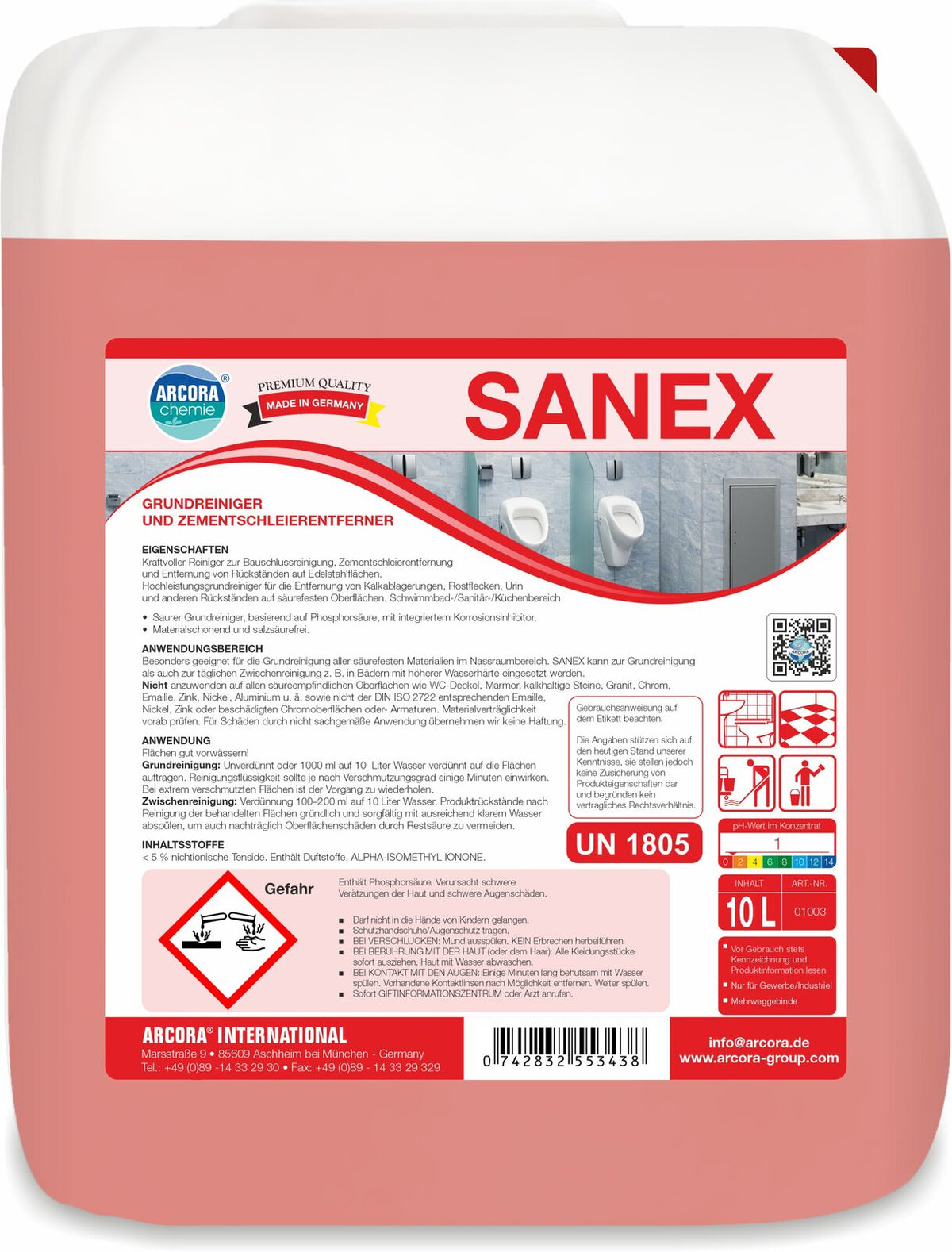 ARCORA Sanex Sanitärgrundreiniger – 10 Liter Kanister