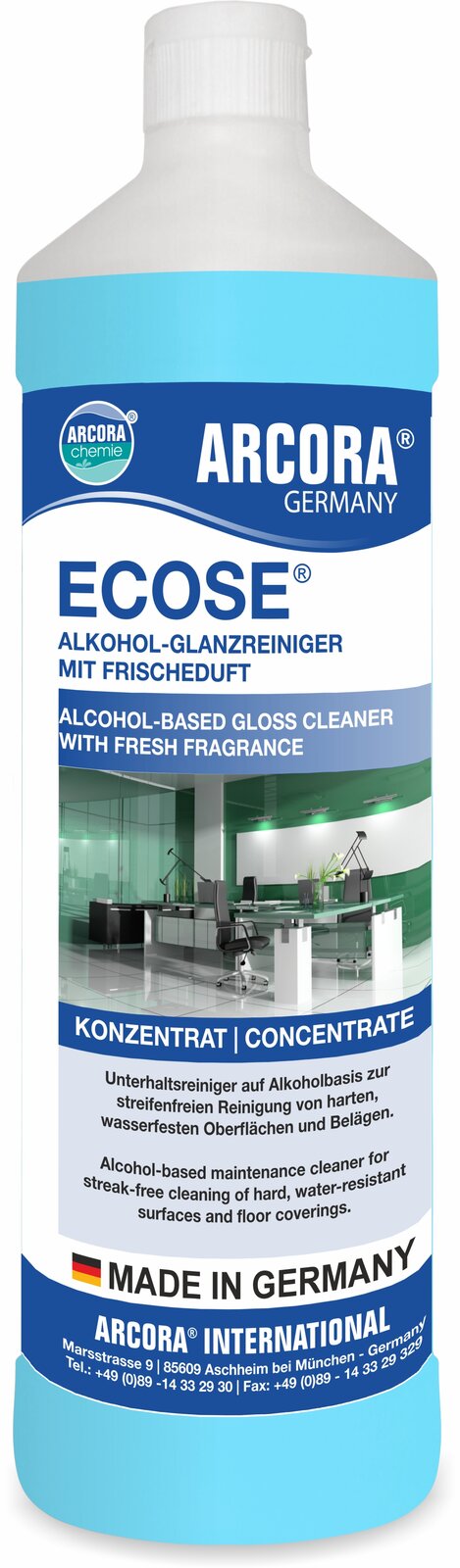ARCORA Ecose Alkohol-Glanzreiniger mit Frischeduft – 12 x 1 Liter