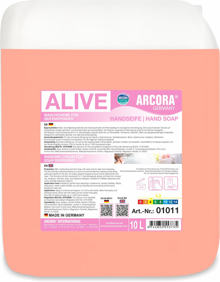 ARCORA Alive Handwaschlotion für Seifenspender – 10 Liter Kanister