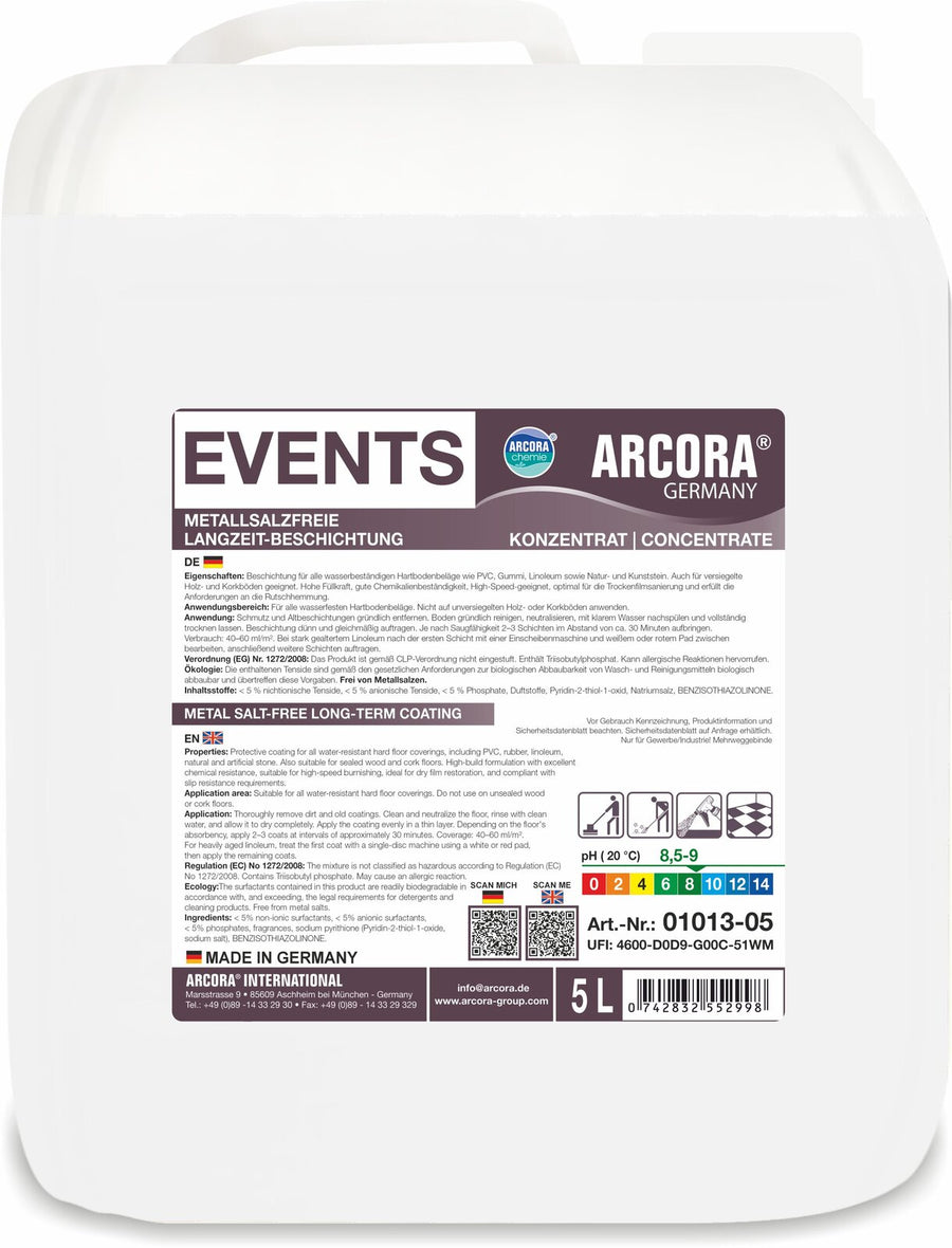 ARCORA Events metallsalzfreie Langzeit-Bodenbeschichtung – 5 Liter Kanister