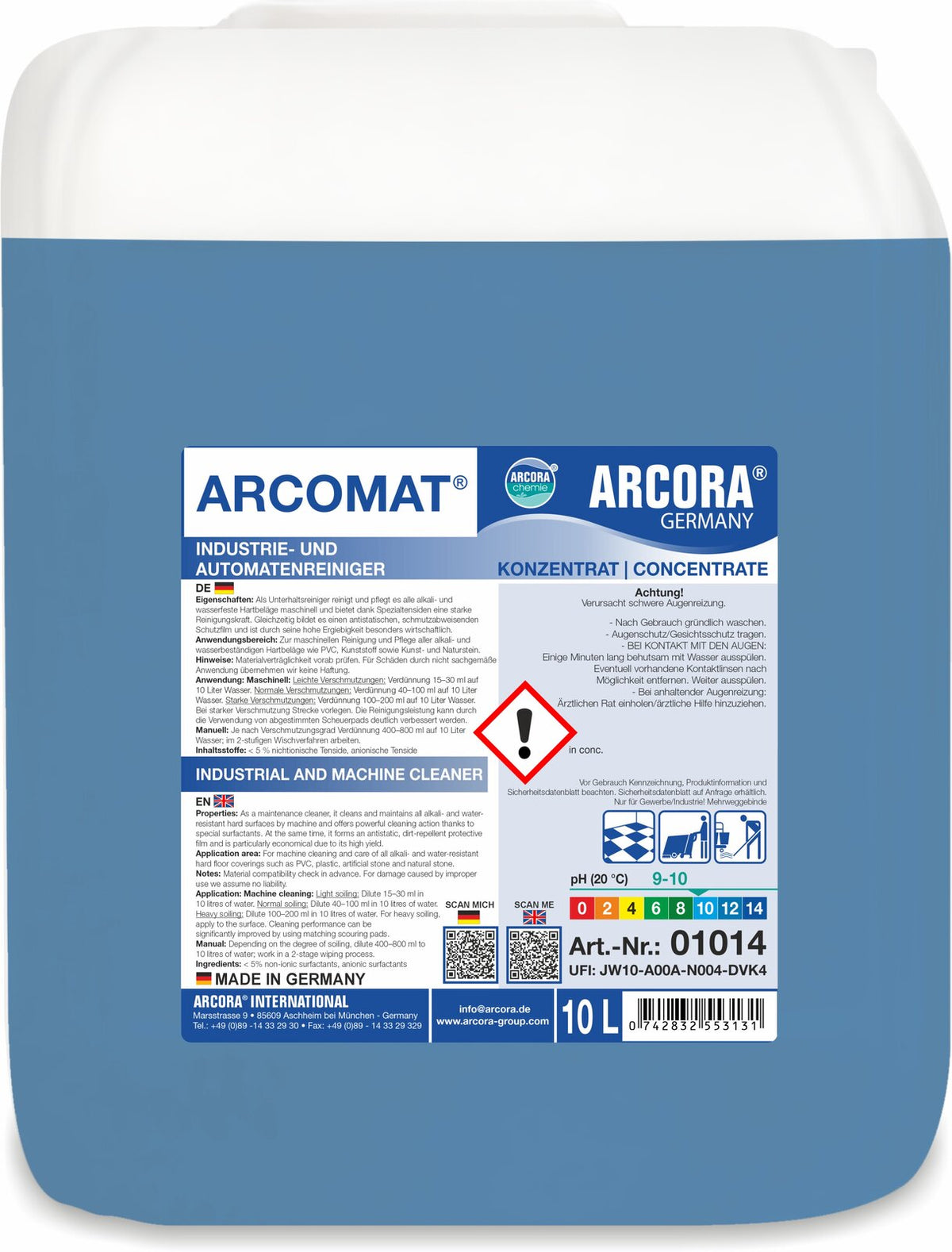 ARCORA Arcomat почистващ препарат за индустриални машини и автомати – туба от 10 литра