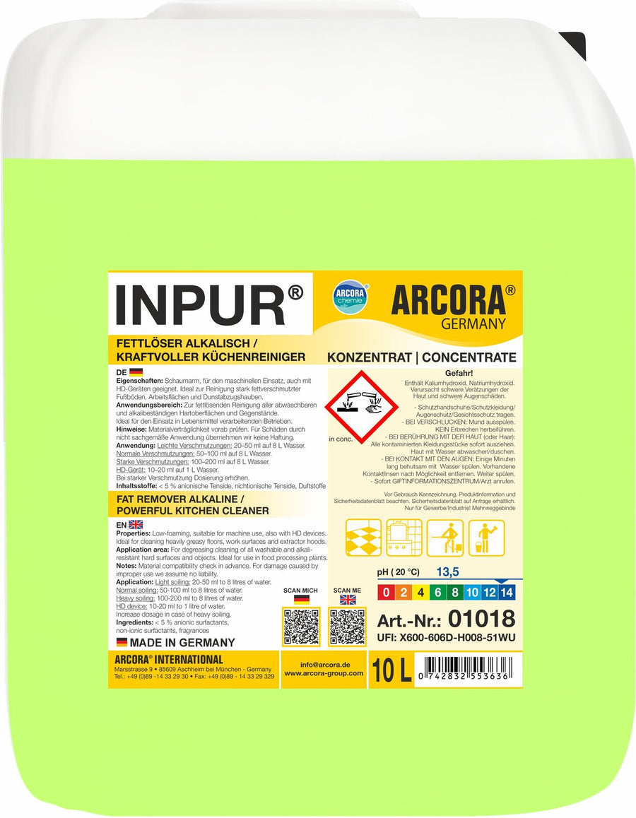 ARCORA Inpur alkalischer Fettlöser und kraftvoller Küchenreiniger – 10 Liter Kanister