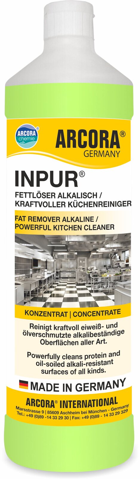 ARCORA Inpur alkalischer Fettlöser und kraftvoller Küchenreiniger – 12 x 1 Liter
