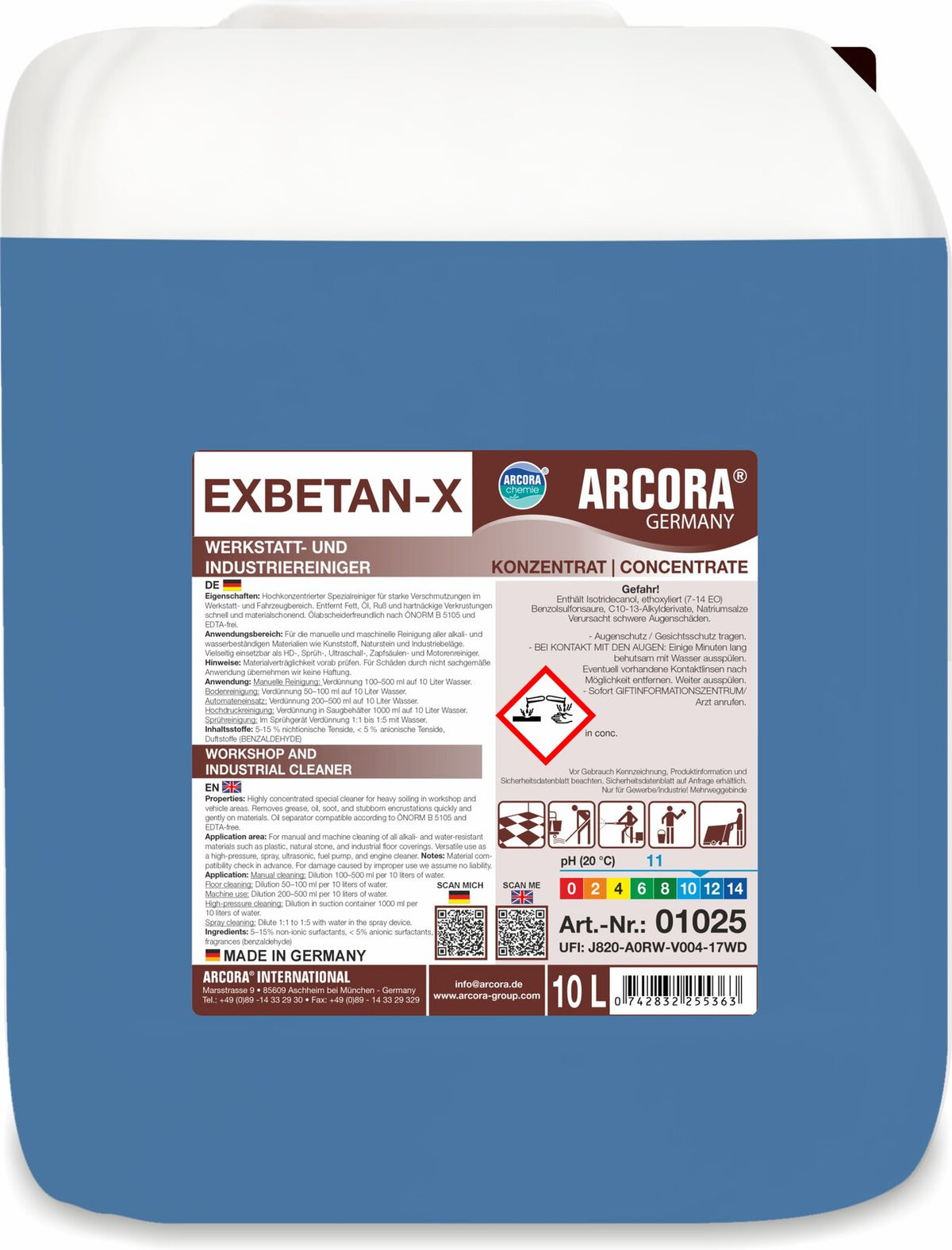 ARCORA Exbetan-X Почистващ препарат за работилници и индустриални помещения – туба от 10 литра