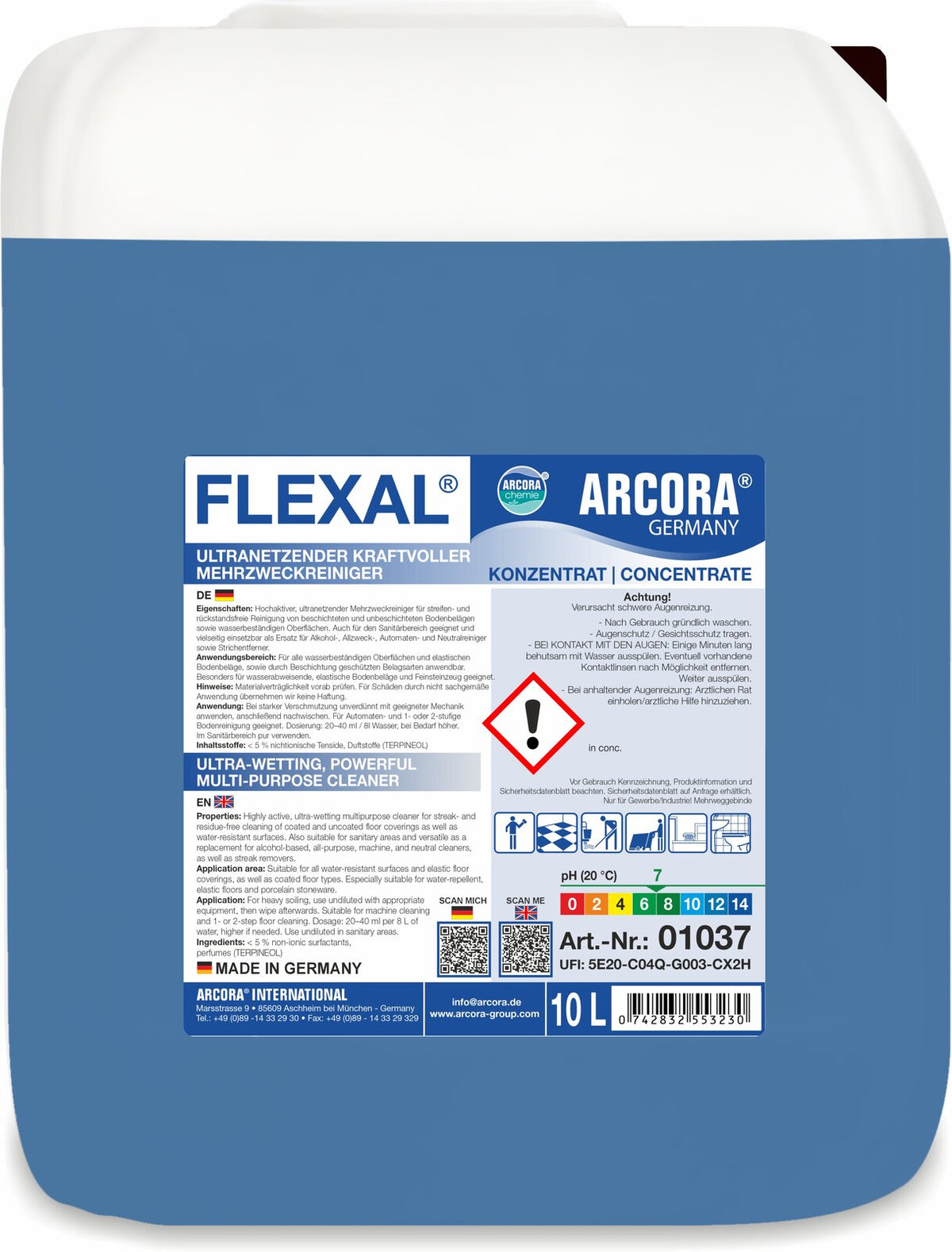 ARCORA Flexal ултраовлажняващ, мощен многофункционален почистващ препарат – 10-литрова туба