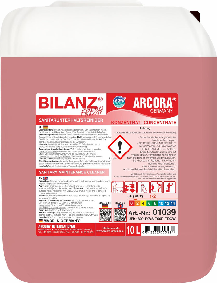 ARCORA Bilanz Fresh Sanitärunterhaltsreiniger – 10 Liter Kanister