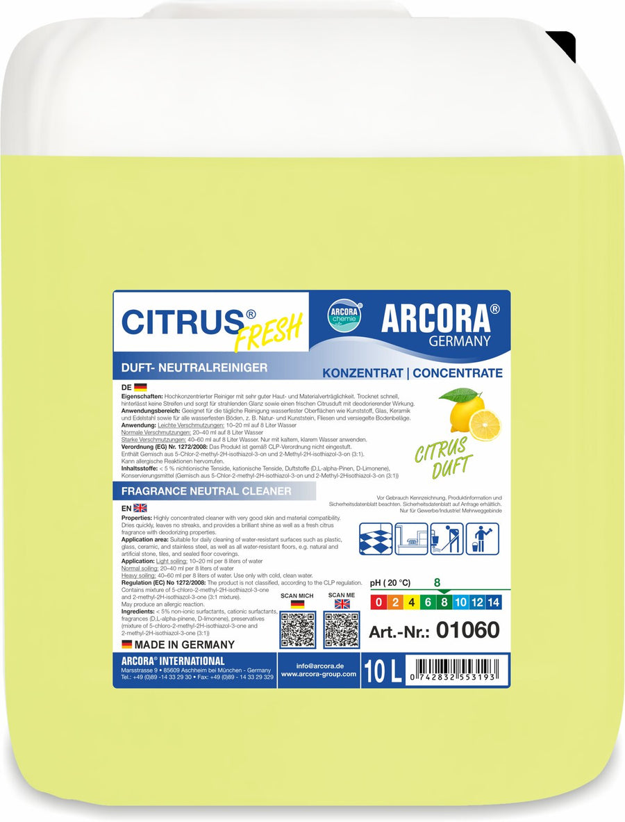 ARCORA Citrus Fresh Duft-Neutralreiniger – 10 Liter Kanister