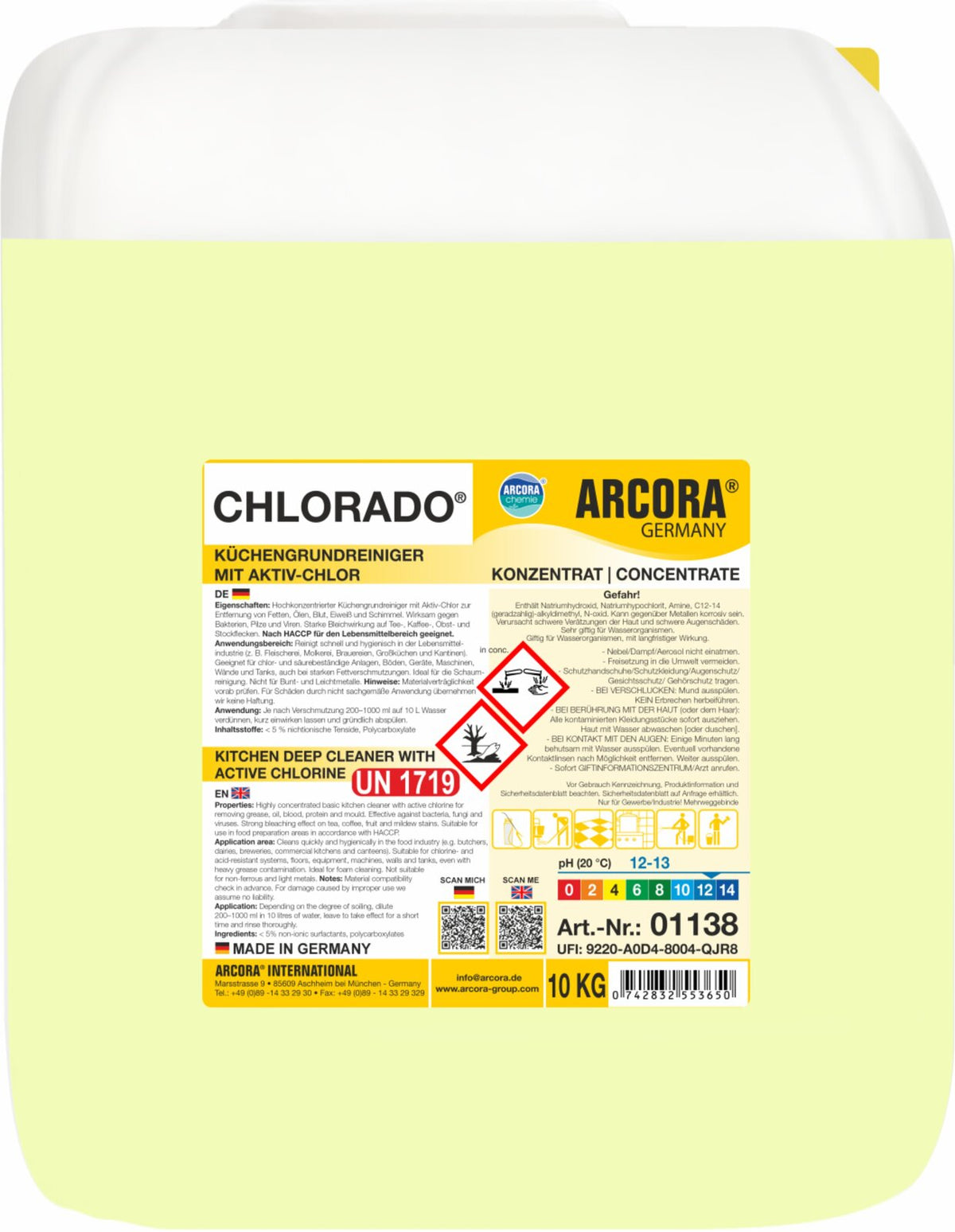 ARCORA Chlorado Küchengrundreiniger mit Aktiv-Chlor – 10 Liter Kanister