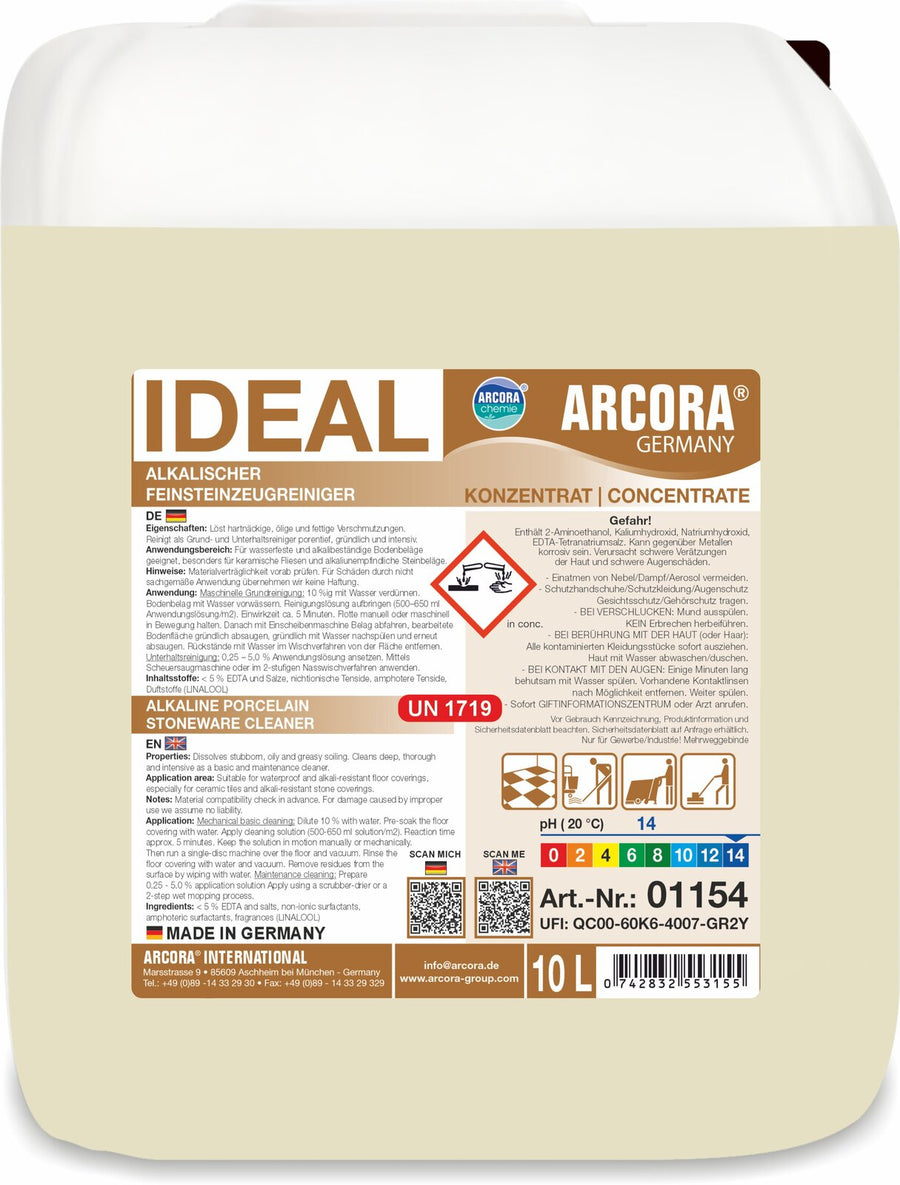 ARCORA Ideal alkalischer Feinsteinzeugreiniger – 10 Liter Kanister