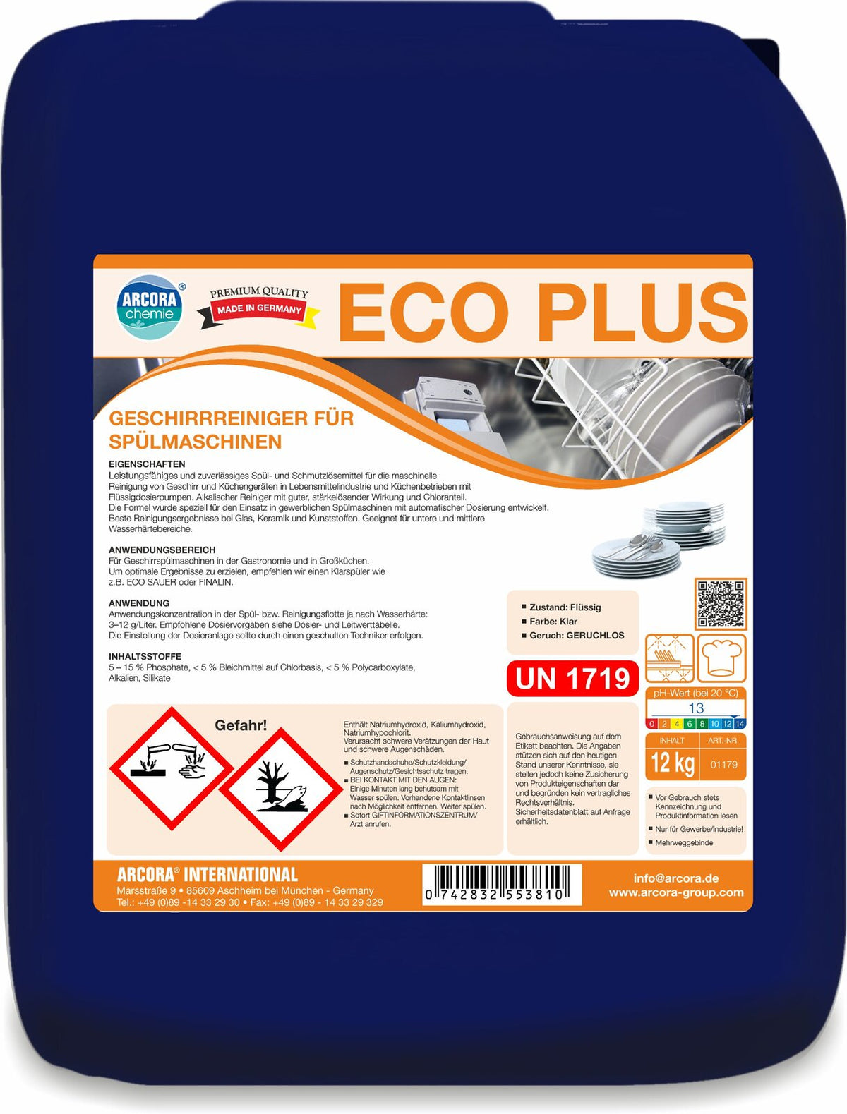 ARCORA Eco Plus препарат за съдове за професионални съдомиялни машини – 12 кг