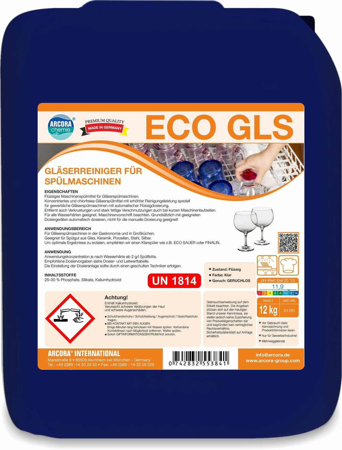 ARCORA Eco-GLS Gläserreiniger für Spülmaschinen – 12 kg