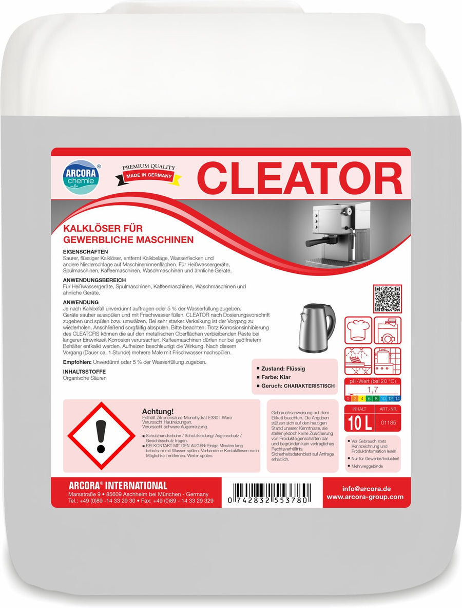 ARCORA Cleator Kalklöser für gewerbliche Maschinen – 10 Liter Kanister