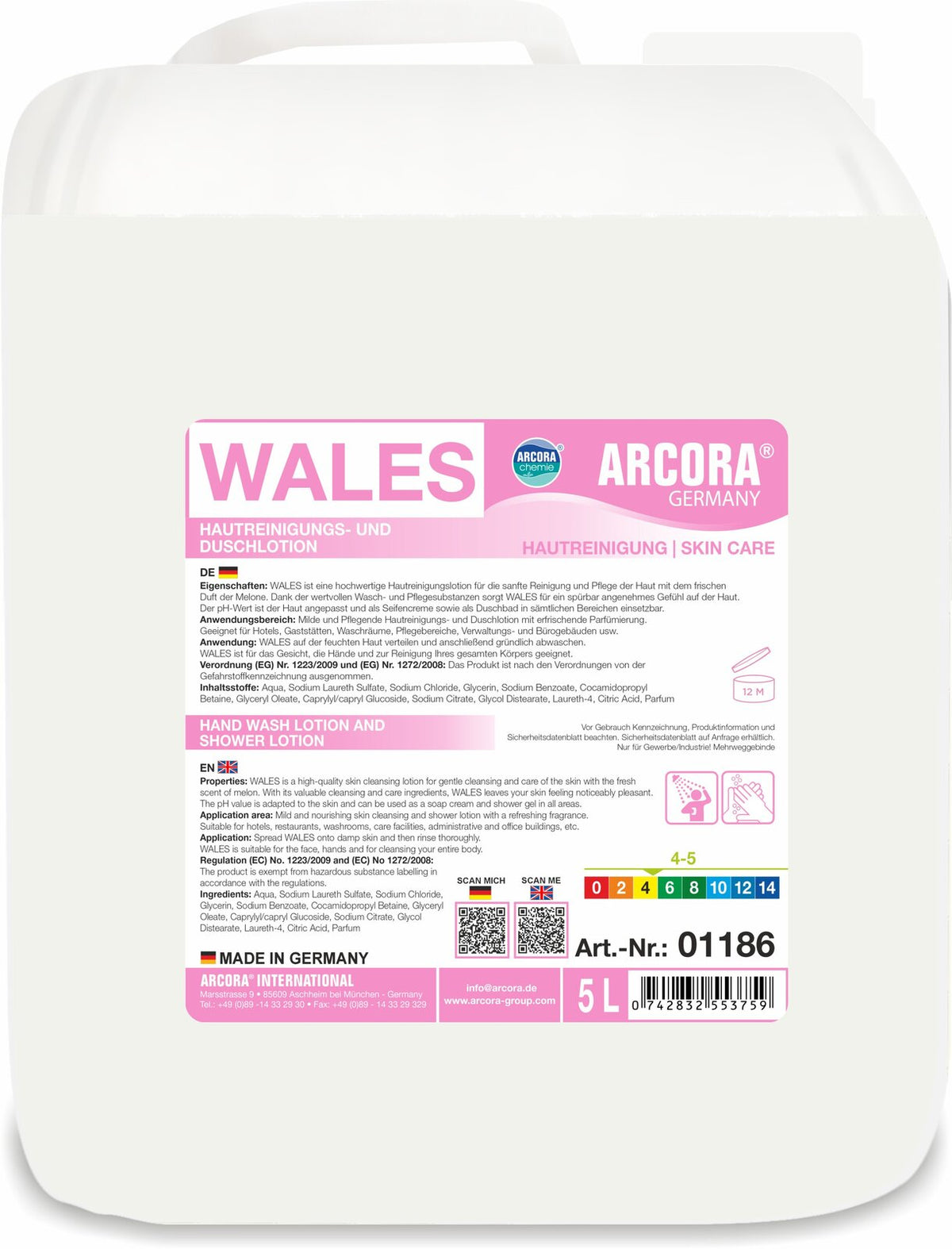 ARCORA Wales Лосион за почистване на кожа и душ гел – туба от 5 литра
