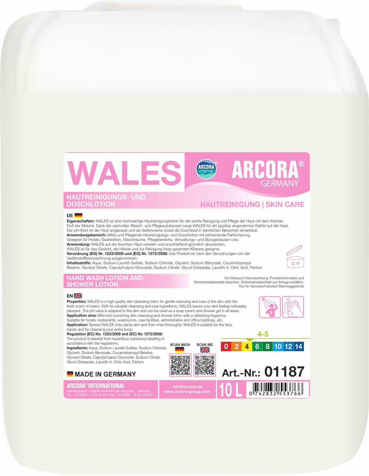 ARCORA Wales Лосион за почистване на кожа и душ гел – туба от 10 литра