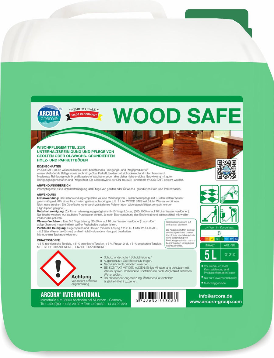 ARCORA Wood Safe Wischpflege für geölte und öl-/wachsgrundierte Holz- und Parkettböden – 5 Liter Kanister