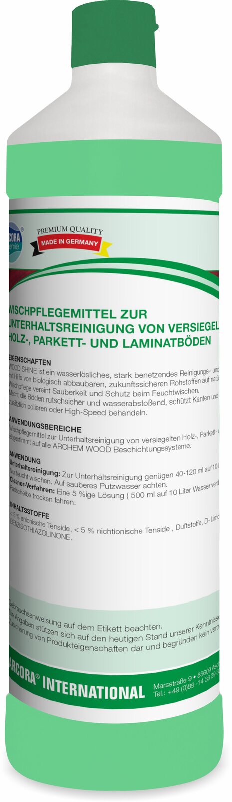 ARCORA Wood Shine Wischpflege für versiegelte Holz-, Parkett- und Laminatböden – 12 x 1 Liter