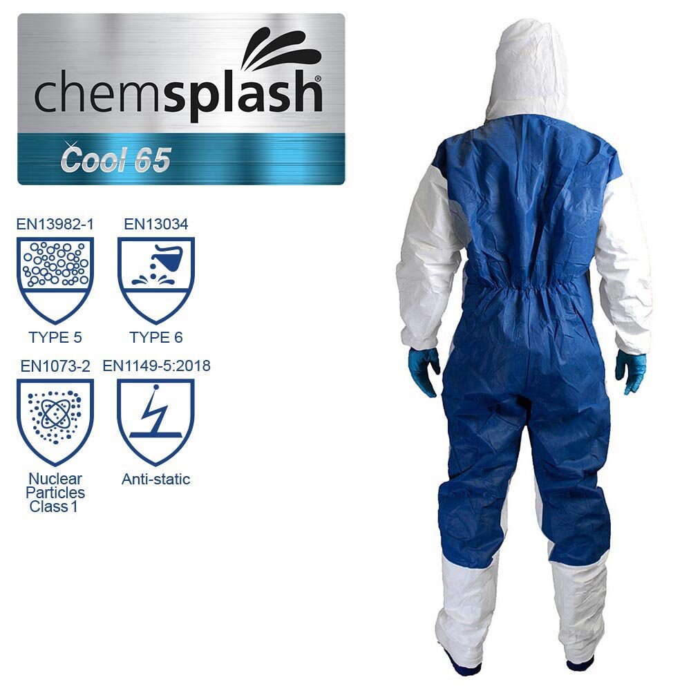 Chemsplash Cool 67 Einwegoverall Typ 5/6 mit atmungsaktivem SMS-Rücken – 10 Stück – Größe S–3XL