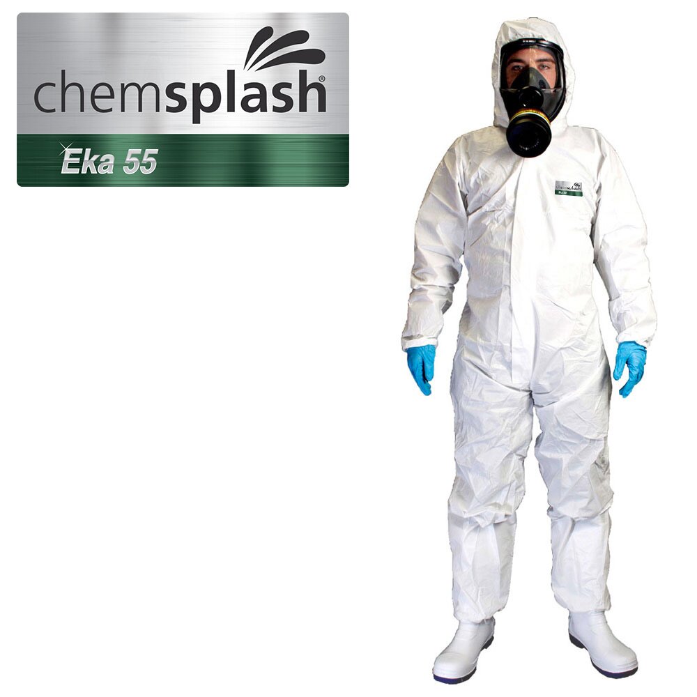 Chemsplash Eka 55 Einwegoverall Typ 5B/6B weiß, mikroporös – 10 Stück – Größe S–3XL