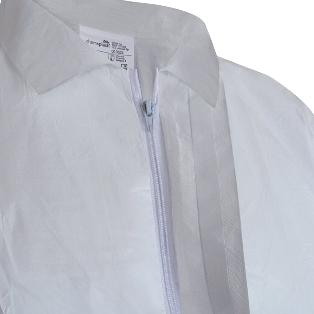 Chemsplash Laborkittel Typ PB[6-B] mit Reißverschluss, antistatisch – 10 Stück – Größe S–3XL