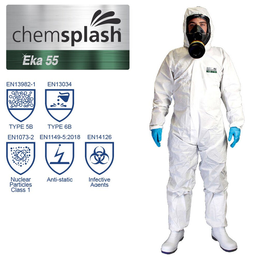 Chemsplash Eka 55 Einwegoverall Typ 5B/6B Größe 6XL – 10 Stück