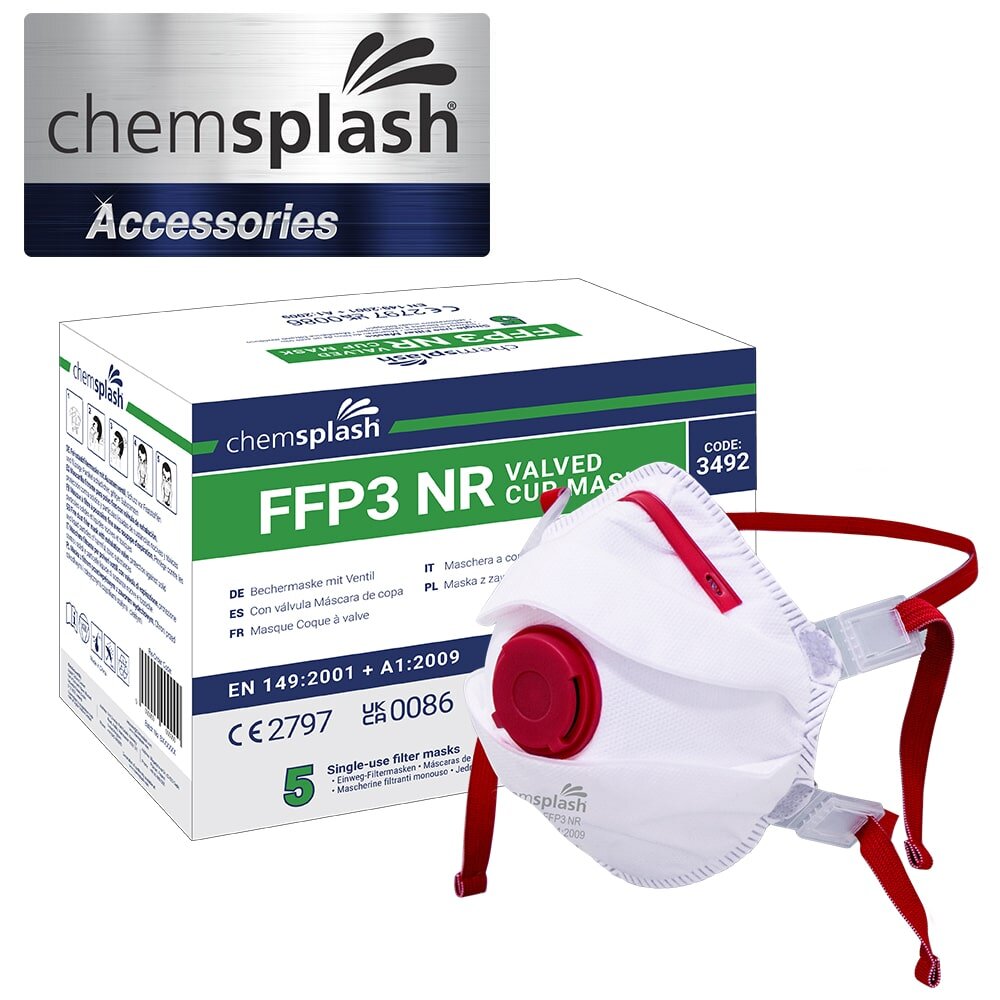 Chemsplash FFP3 Atemschutzmaske mit Ventil, Becherform – 10 Stück