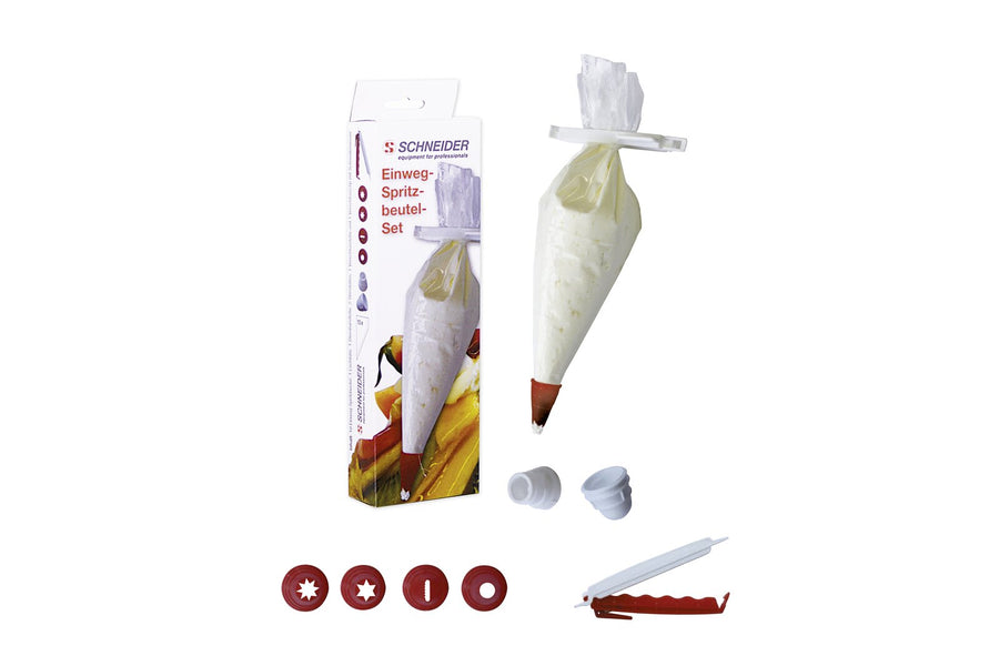 Schneider Einweg-Spritzbeutel Set, 10 Spritzbeutel, inklusive 4 Tüllen in rot