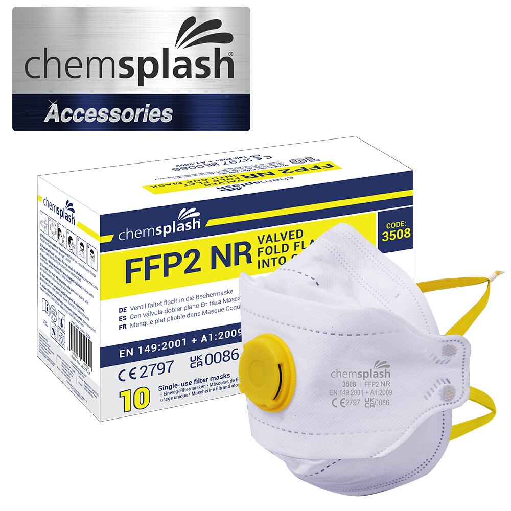 Chemsplash FFP2 D Atemschutzmaske mit Ventil, faltbar in Becherform – 20 Stück
