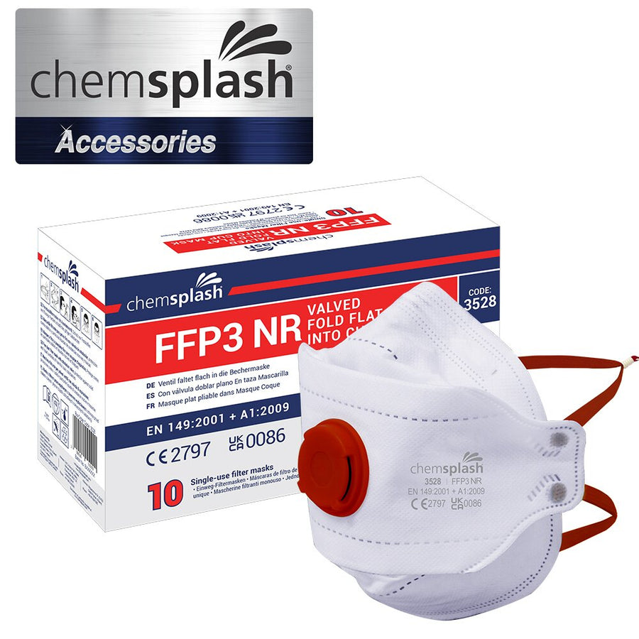 Chemsplash FFP3 D Atemschutzmaske mit Ventil, faltbar in Becherform – 20 Stück