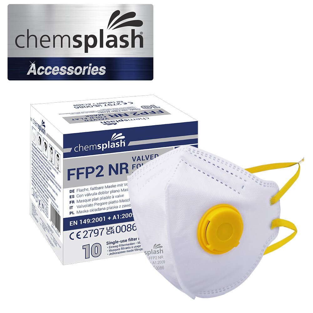 Chemsplash FFP2 Atemschutzmaske mit Ventil, faltbar, einzeln verpackt – 20 Stück