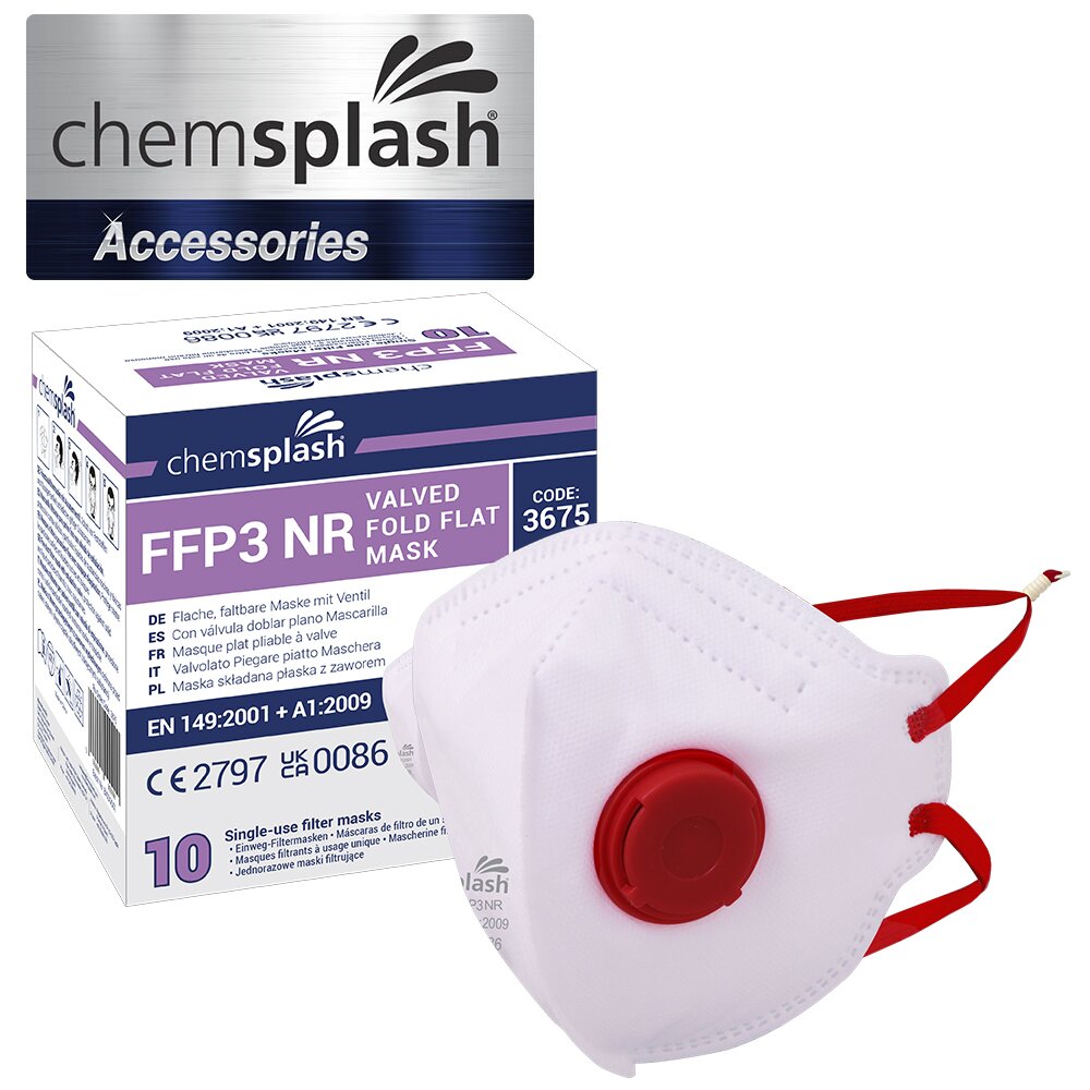 Chemsplash FFP3 Atemschutzmaske mit Ventil, faltbar, einzeln verpackt – 20 Stück