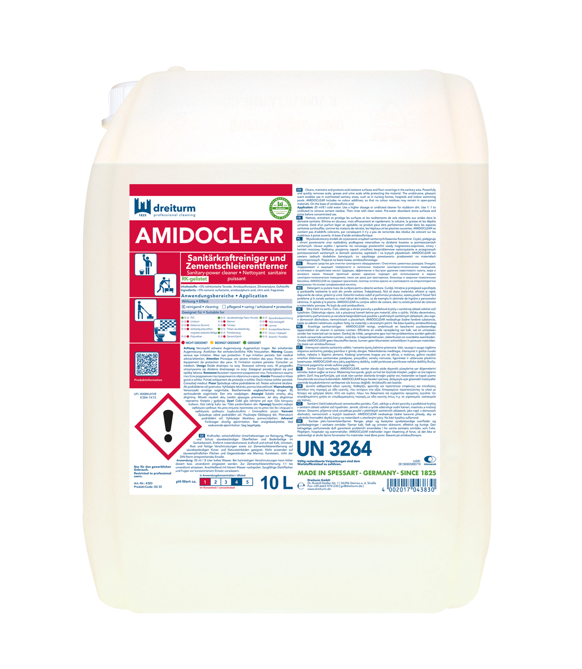 DREITURM Amidoclear Sanitär-Kraftreiniger / Zementschleierentferner 10L