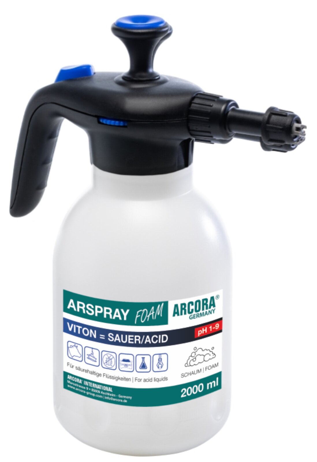 ARCORA ARSPRAY Tec-Two Foamer пулверизатор 2000 мл, синьо-черен, Viton – киселинен