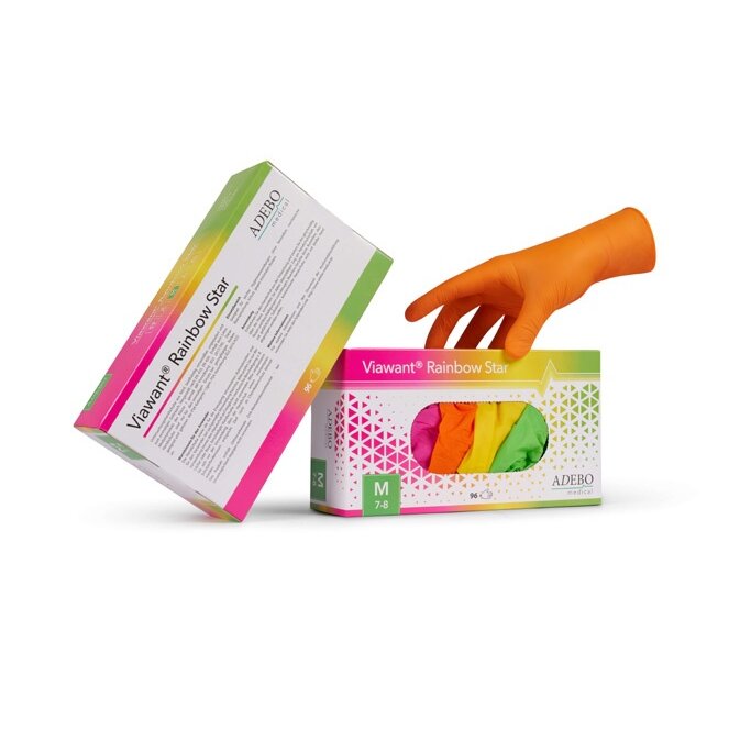 Нитрилни ръкавици Viawant® Rainbow Star, 4 цвята – 96 броя, без пудра (размер S–L)
