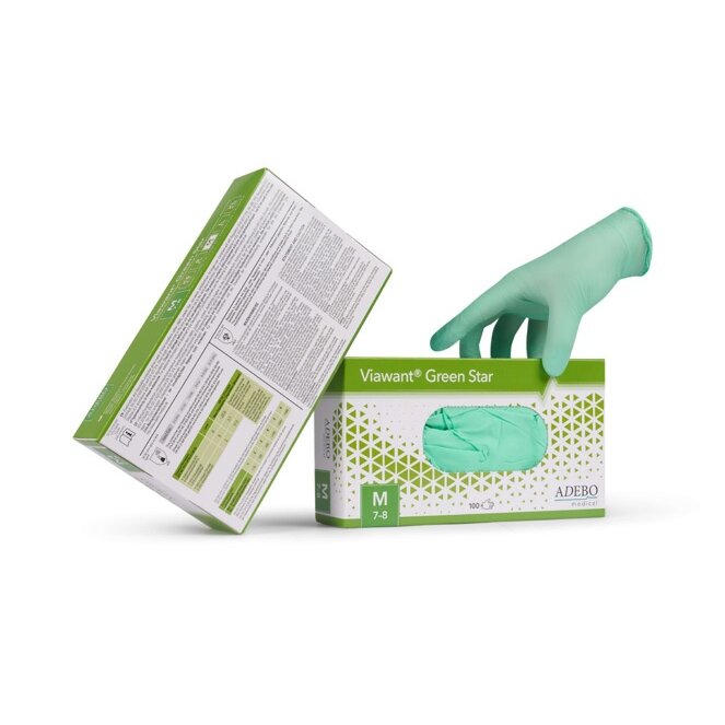 Viawant® Green Star нитрилни ръкавици зелени – 100 броя, без пудра (размер S–L)