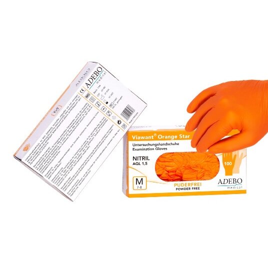 Viawant® Orange Star Nitrilhandschuhe orange – 100 Stück, puderfrei (Gr. S–L)