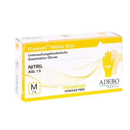 Viawant® Yellow Star нитрилни ръкавици жълти – 100 броя, без пудра (размер S–L)