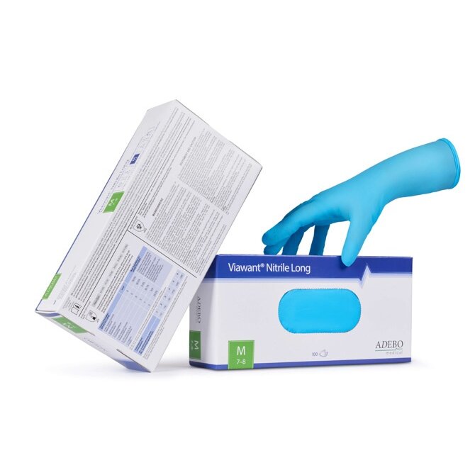 Viawant® Nitrile Long Nitrile Gloves light blue – 100 pieces, powder-free (size XS–XL)