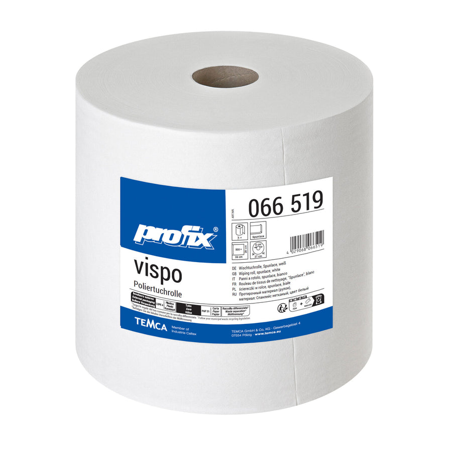 Profix Vispo ролка кърпи за полиране 28 x 36 см, 1-пластови, вискозен нетъкан текстил, снежнобял – 1 ролка с 500 листа