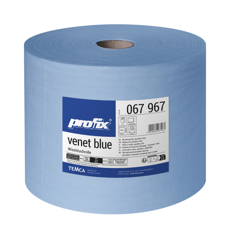Profix Venet Blue кърпа на ролка 29 x 38 см, 1-пластова, перфориран нетъкан текстил, синя, перфорирана – 1 ролка по 500 листа
