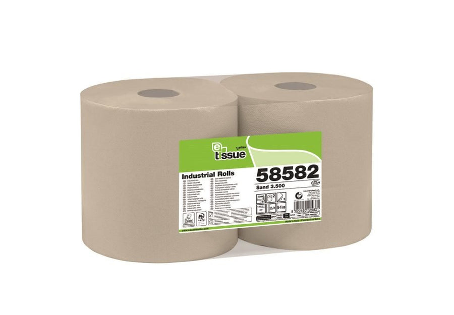 Celtex E-Tissue Putztuchrolle 3-lagig Recycling-Tissue beige, 26,5 x 34 cm, 500 Blatt – 2 Rollen (Pack)