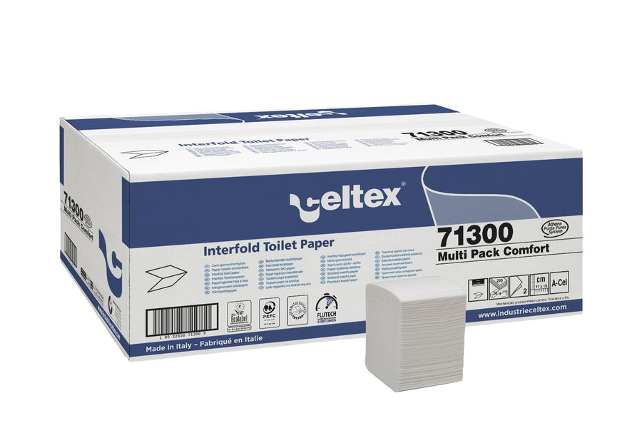 Celtex Multi Pack Toilettenpapier Einzelblatt 2-lagig Zellstoff hochweiß, 18 x 11 cm – Karton mit 9.000 Blatt (36 x 250)