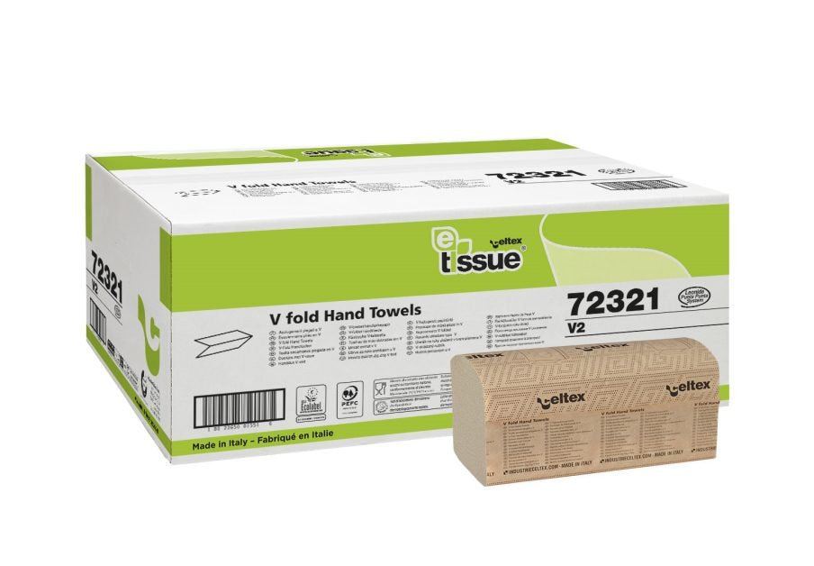 Celtex E-Tissue Falthandtücher 2-lagig Recycling-Tissue beige, 21,5 x 21 cm – Karton mit 3.000 Tüchern (15 x 200)