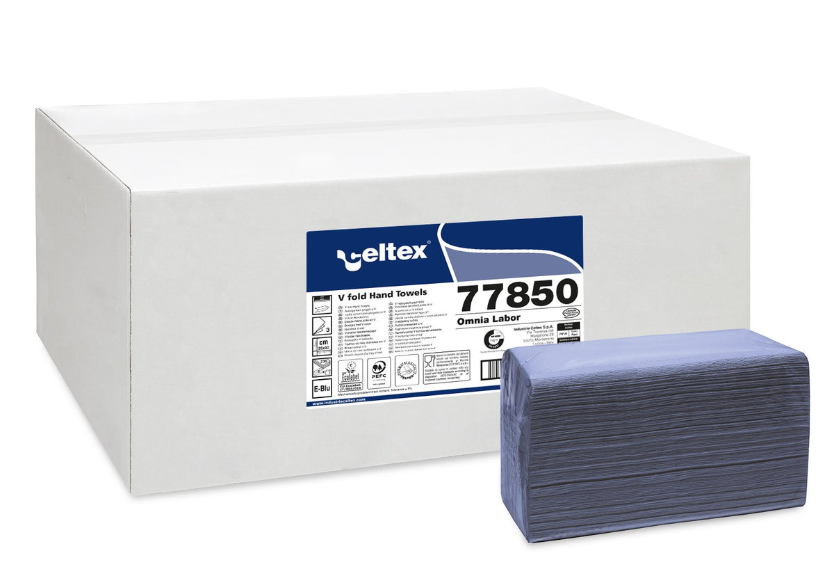 Celtex Omnia Labor многофункционални кърпи, 3-пластови, от целулозна тъкан, сини, 25 x 30 см – кашон с 1840 кърпи (8 x 230)