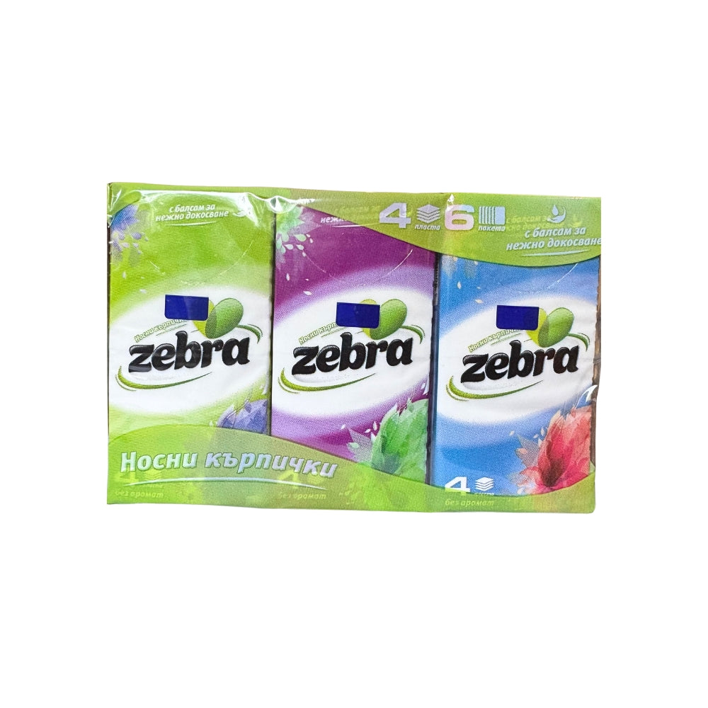 ZEBRA носни кърпички, 4-пластови, 9 бр. в опаковка (21x21 см), 6 опаковки
