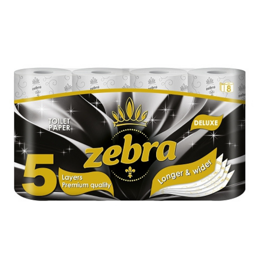 ZEBRA Deluxe Toilet Paper 56 rolls, 100% cellulose, 5-ply, 100 sheets per roll (11x16 cm), roll length 16 m