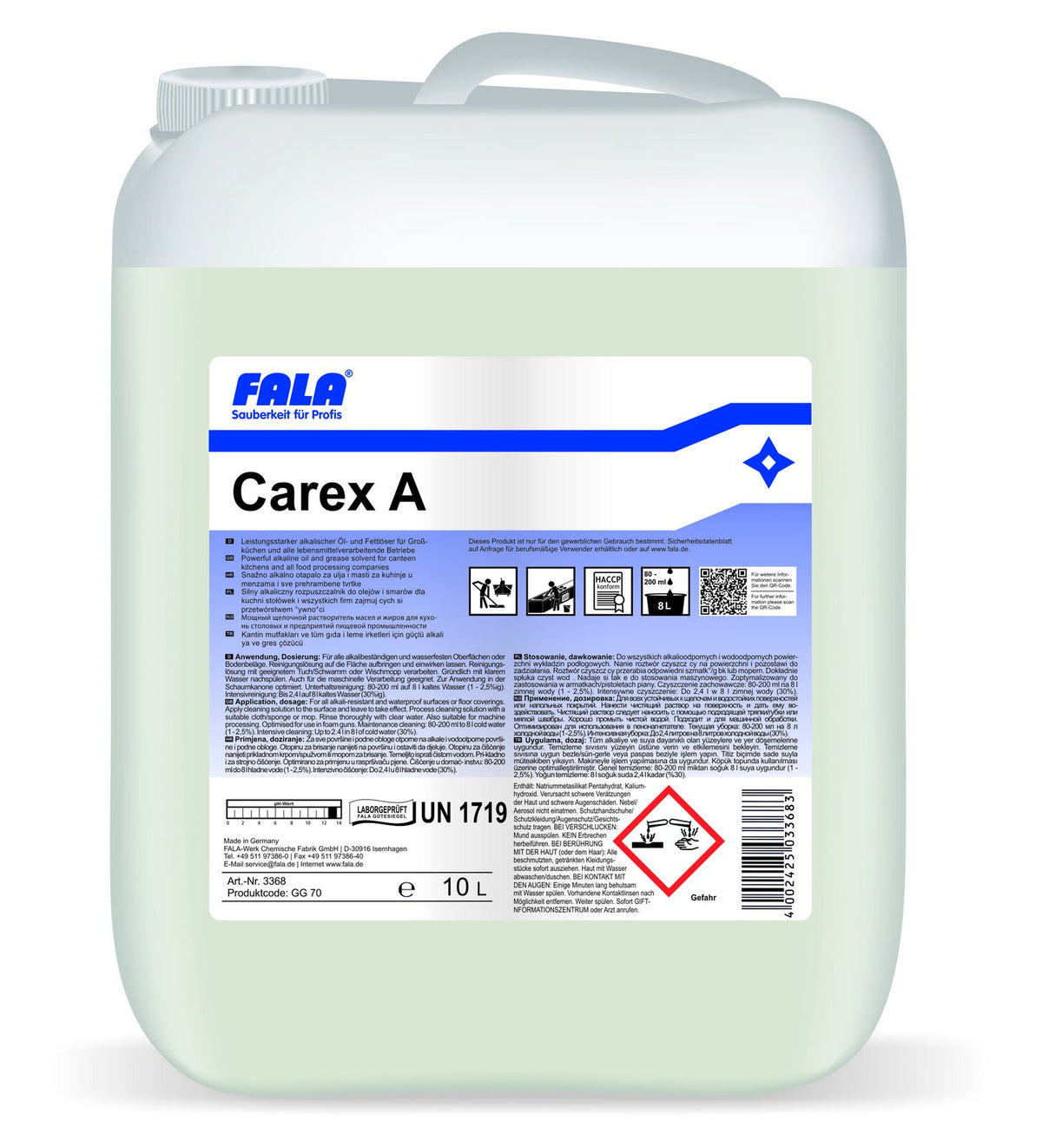 FALA Carex A алкален обезмаслител за професионални кухни 10 л – туба