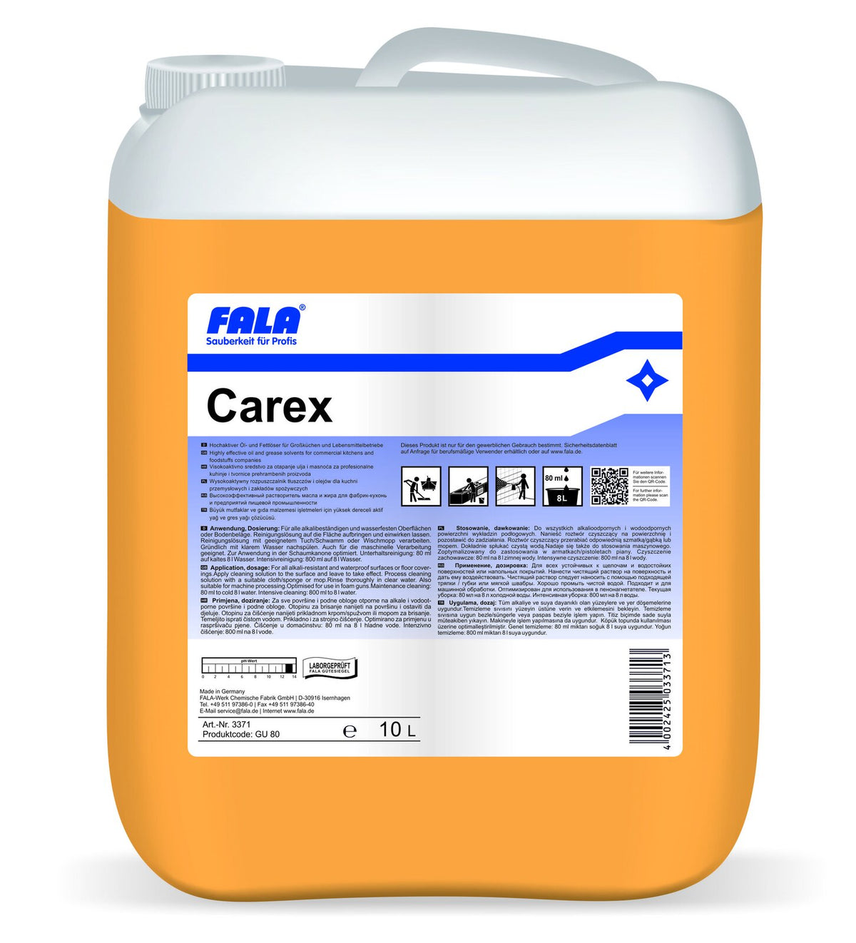FALA Carex препарат за почистване на мазнини и масла за професионални кухни 10 л – туба