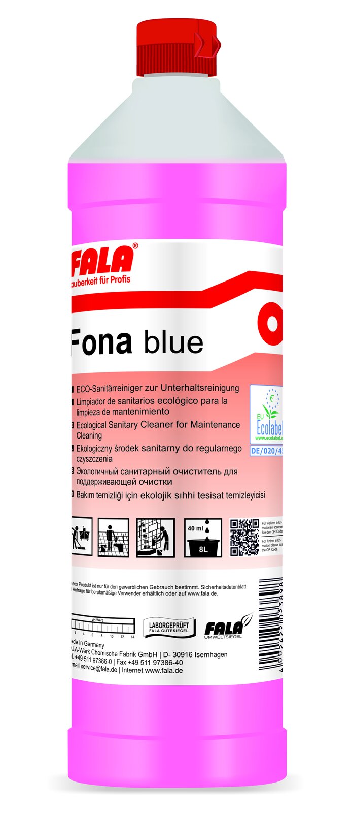 FALA Fona Blue ECO Почистващ препарат за санитарни помещения 1 л – бутилка