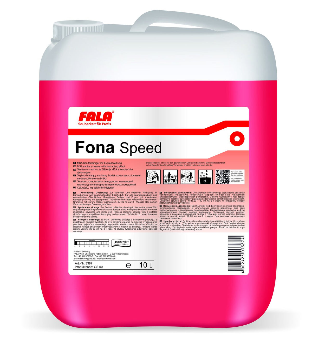 FALA Fona Speed санитарен почистващ препарат с аромат 10 л – туба